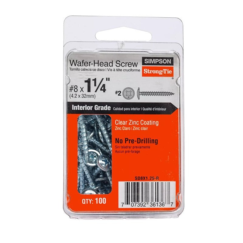 Simpson Strong-Tie Strong-Drive SD SD8X1.25-R Screw, #8 Thread, 1-1/4 in L, Serrated Thread, Wafer Head, Steel