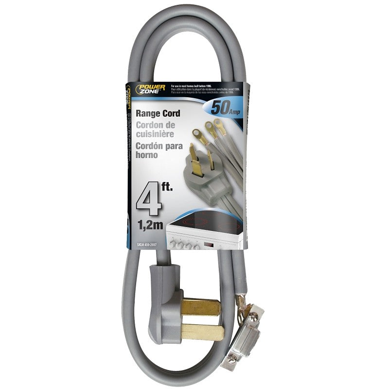 PowerZone ORR628104 Power Supply Range Cord, 6 8 AWG Cable, 4 ft L, 50 A, 250 V, Gray