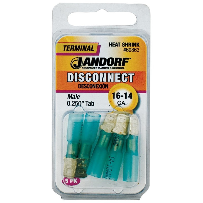 Jandorf 60863 Disconnect Terminal, 16 to 14 AWG Wire, Copper Contact, Blue, 5/PK