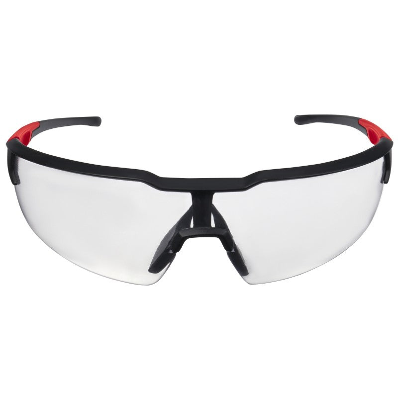 Milwaukee 48-73-2010 Safety Glasses, Black/Red Frame, Unisex, Anti-Scratch Lens, Polycarbonate Lens