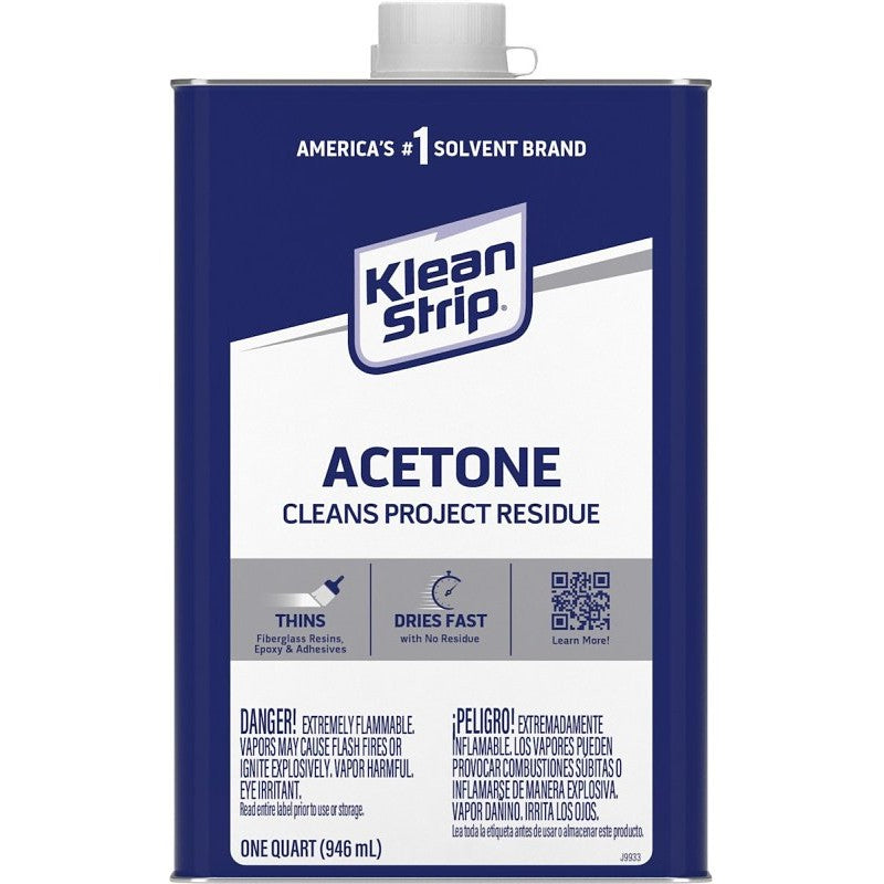 Klean Strip QAC18 Acetone Thinner, Liquid, Characteristic Ketone, Sweet Pungent, Clear, 1 qt, Can (Pack of 6)