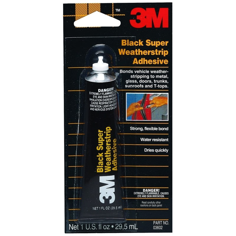 3M 03602 Weatherstrip Adhesive, Liquid, Sweet Petroleum, Heavy Black, 1 oz Tube
