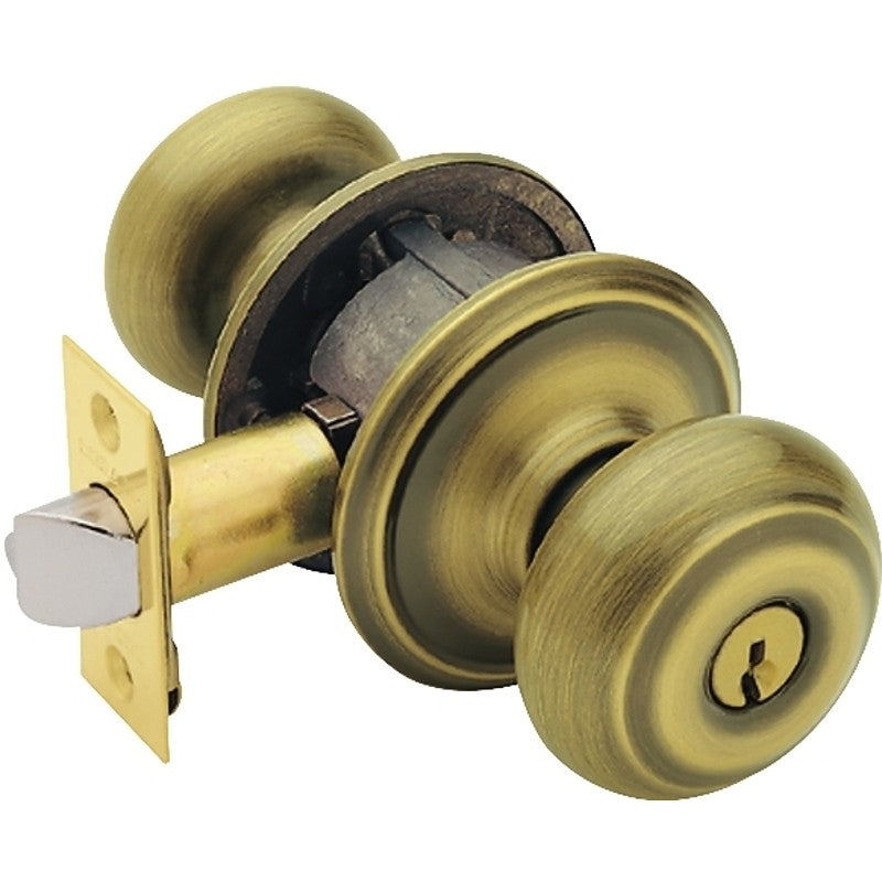 Schlage F Series F51A VGEO609K4 Entry Knob, Georgian, Knob Handle, Antique Brass, Metal, 2-3/4 in Dimensions