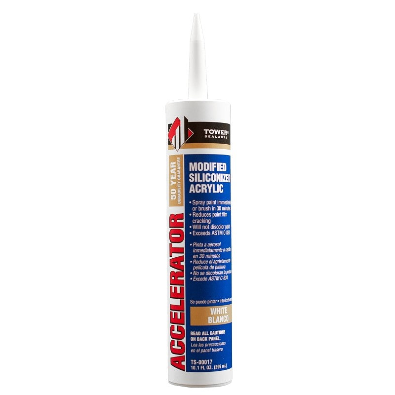 Tower Sealants ACCELERATOR TS-00017 Acrylic Silicone Sealant, White, 7 to 14 days Curing, 40 deg F, 10.5 fl-oz (Pack of 12)