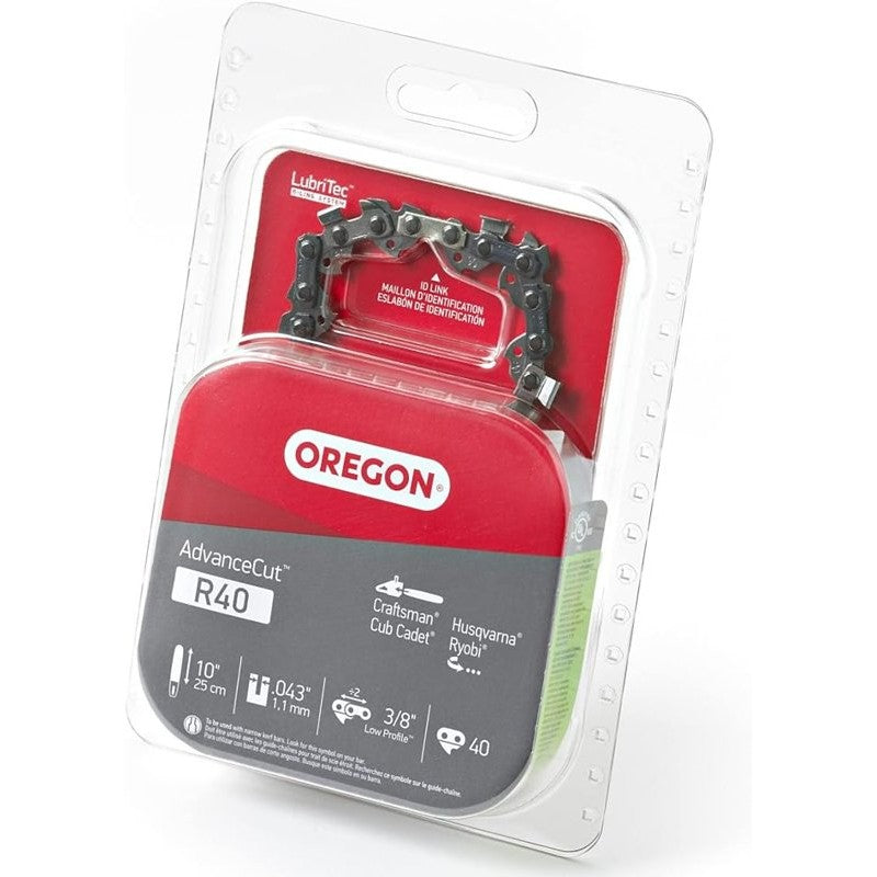 Oregon AdvanceCut R40 Chainsaw Chain, 10 in L Bar, 0.043 Gauge, 3/8 in TPI/Pitch, 40-Link