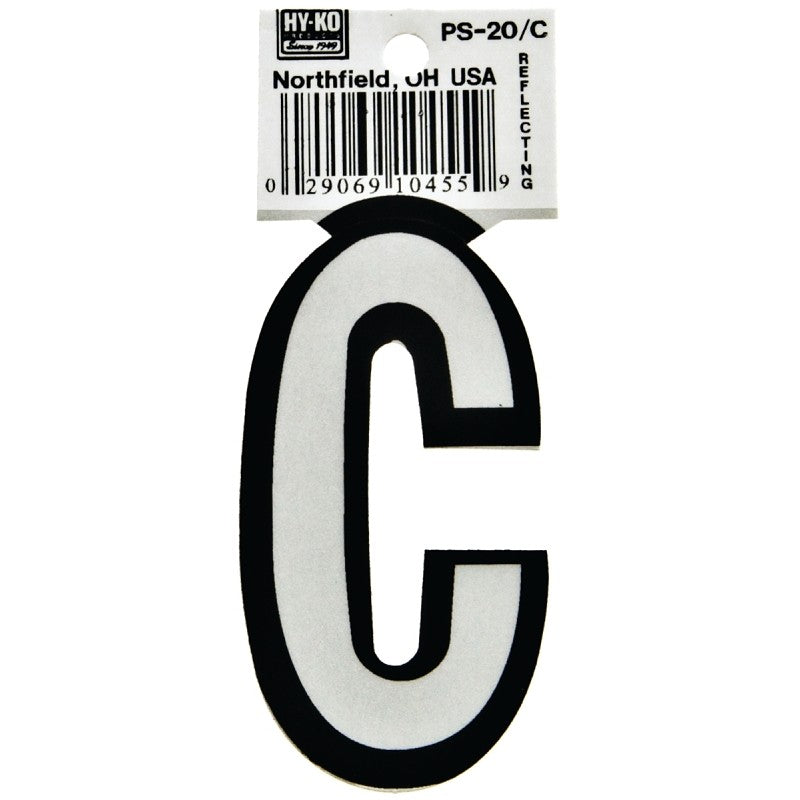 Hy-Ko PS-20/C Reflective Letter, Character: C, 3-1/4 in H Character, Black/White Character, Vinyl (Pack of 10)