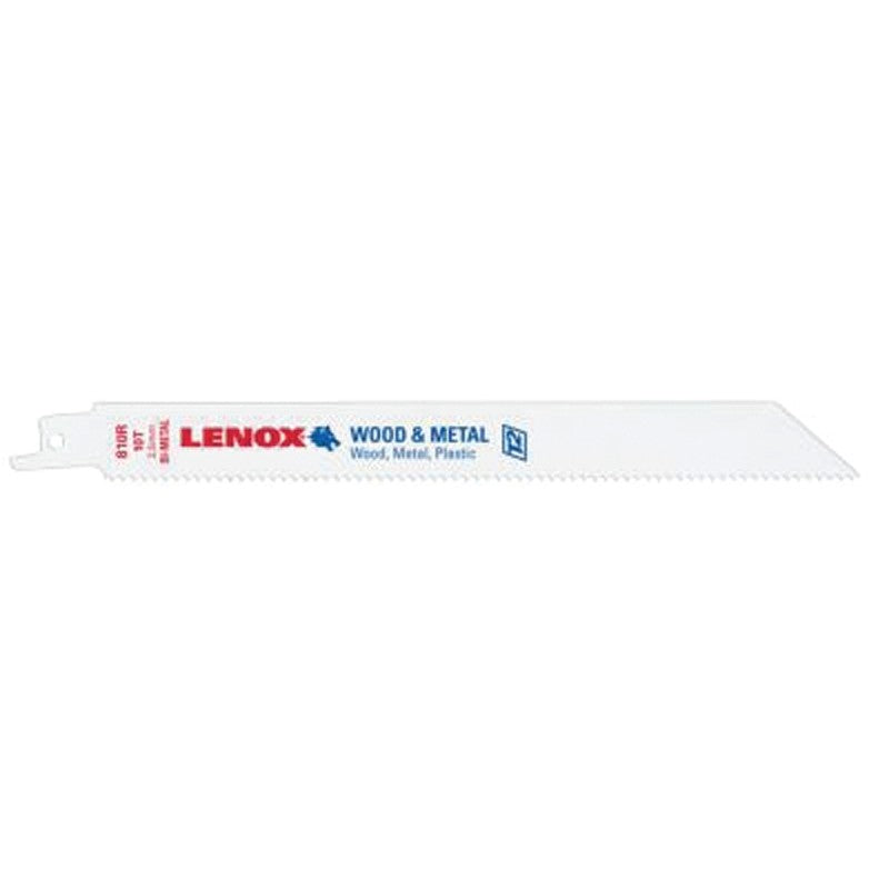 Lenox 20590B810R Reciprocating Saw Blade, Applicable Materials: Non-Ferrous Metal, Plastic, Wood, 3/4 in W, 8 in L