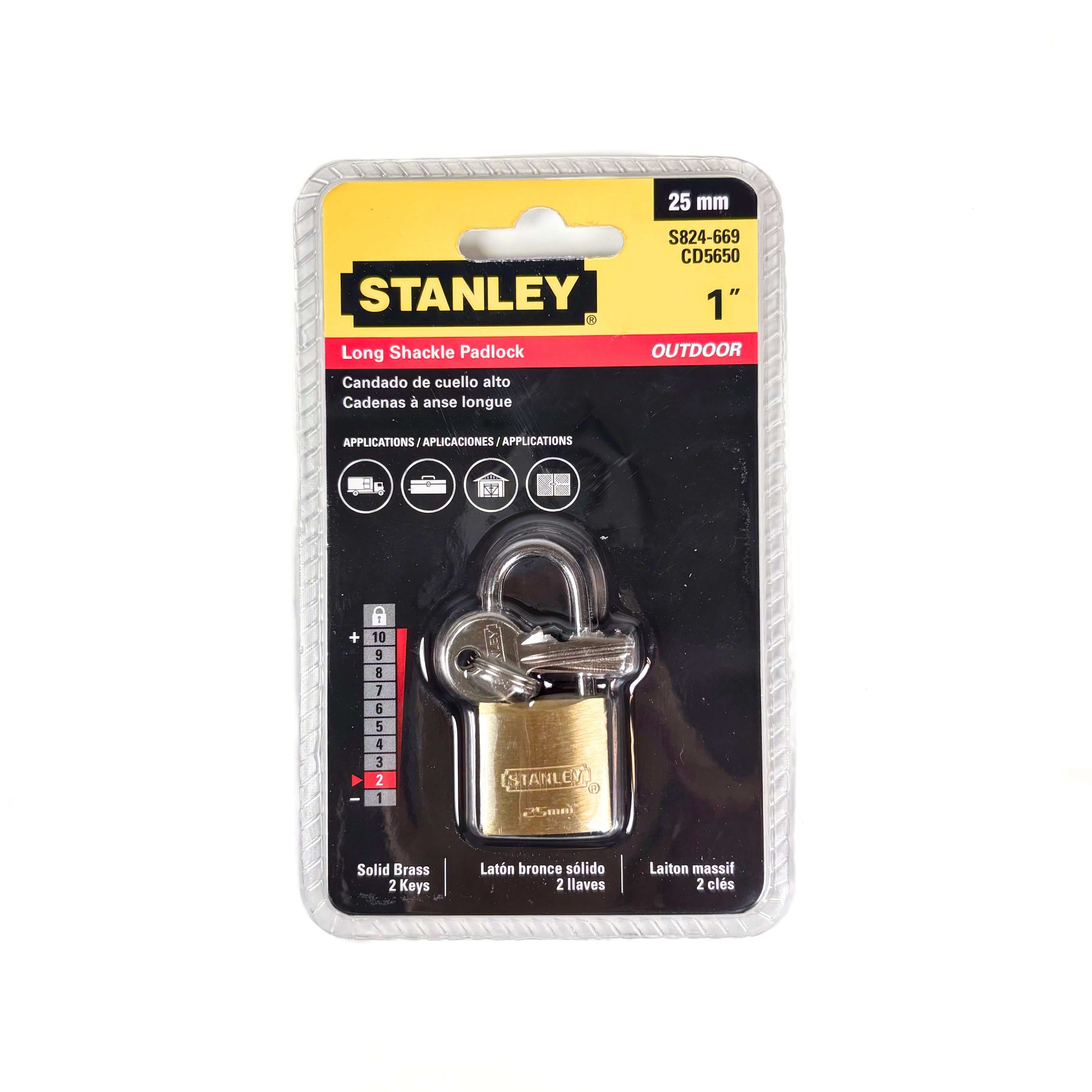 Outdoor Or Indoor Padlock 1 Inch 25MM Padlock Cast Brass Body Long Hardened Steel Shackle (POS)