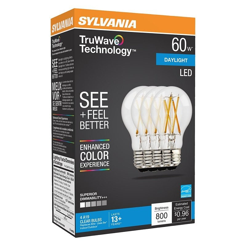 Sylvania 49827 Natural LED Bulb, General Purpose, 800 Lumens, 8 W, A19 Lamp, 60 W Equivalent, E26 Lamp Base, Dimmable