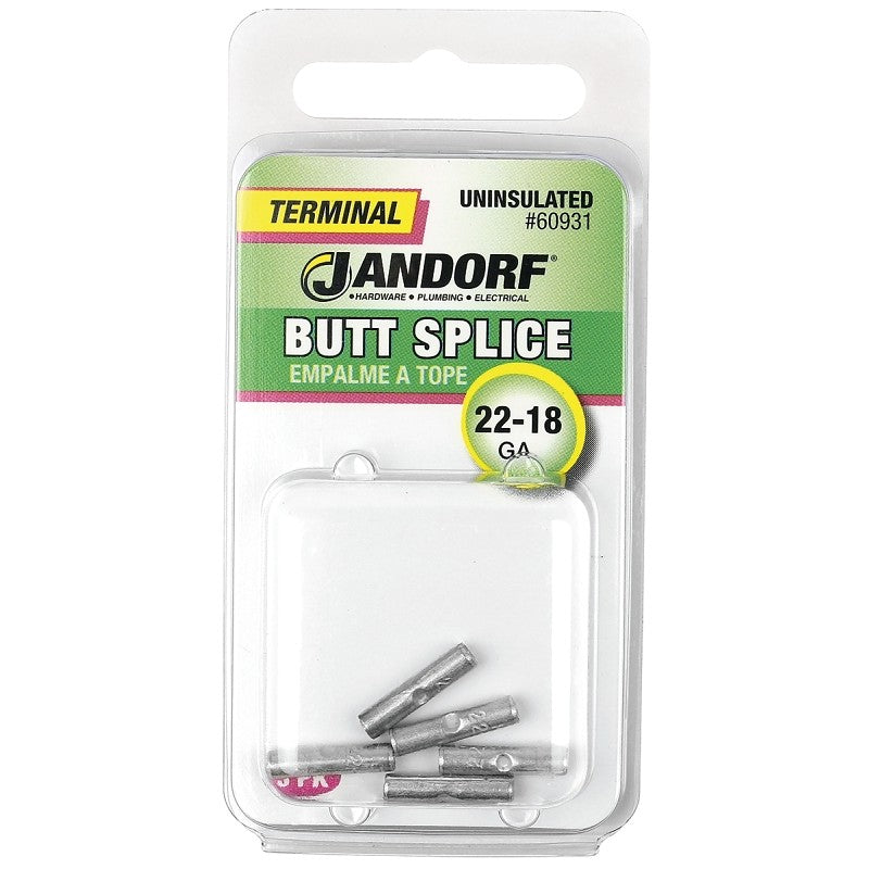 Jandorf 60931 Butt Splice Connector, 22 to 18 AWG Wire, Copper Contact