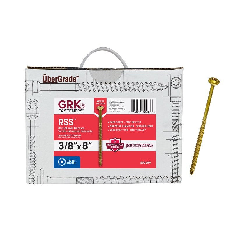 GRK Fasteners RSS 10287 Structural Screw, 3/8 in Thread, 8 in L, Washer Head, Star Drive, Steel, 300 BX
