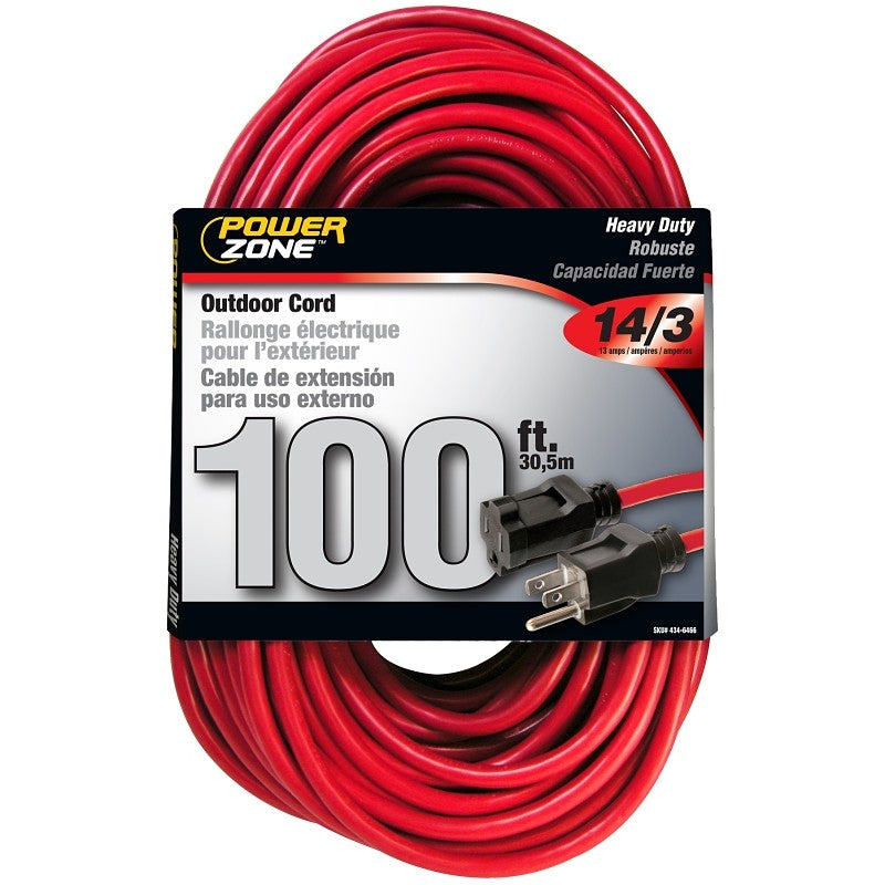 PowerZone OR514735/506735 Extension Cord, 14 AWG Cable, 100 ft L, 125 V, Red