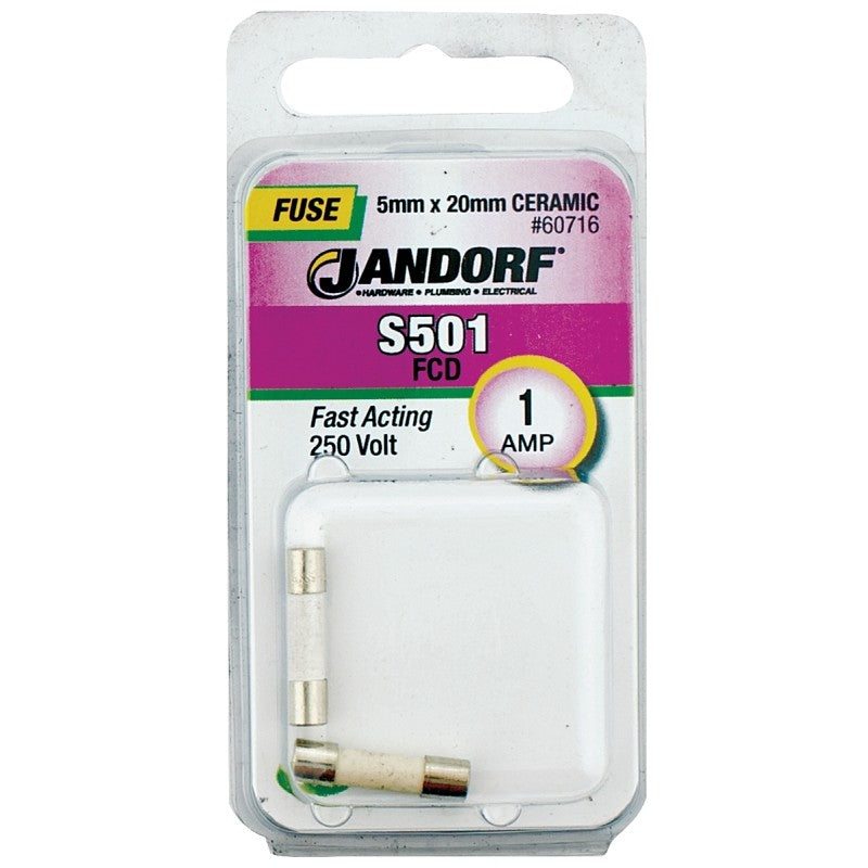 Jandorf 60716 Fast Acting Fuse, 0.23 Ohm, 1 A, 250 V, 1500 A Interrupt, Ceramic Body