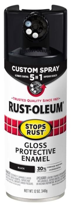 Rust-Oleum 376884 5-In-1 Enamel Paint, Gloss, Black, 12 oz, Aerosol Can