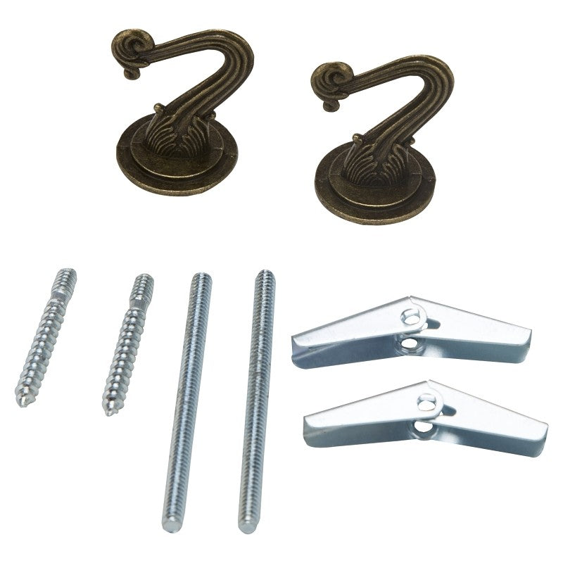 Landscapers Select GB0403L Ceiling Hook, 1.5 in L, Zinc Alloy, Antique Brass, Wall Mount Mounting