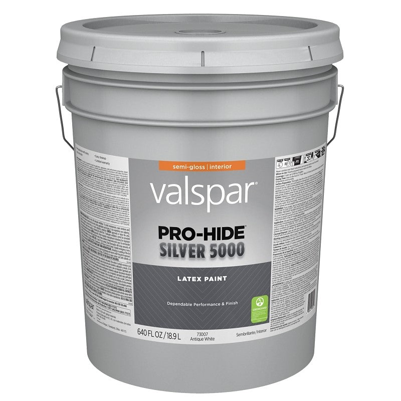 Pro-Hide Silver 5000 7300 028.0073007.008 Interior Paint, Semi-Gloss Sheen, Antique White, 5 gal, Plastic Pail