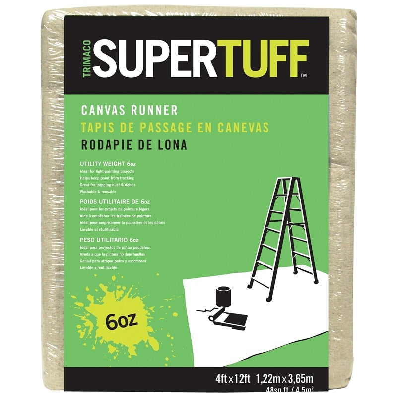 Trimaco SUPERTUFF 56707 Drop Cloth, 12 ft L, 4 ft W, Canvas, Beige/Cream
