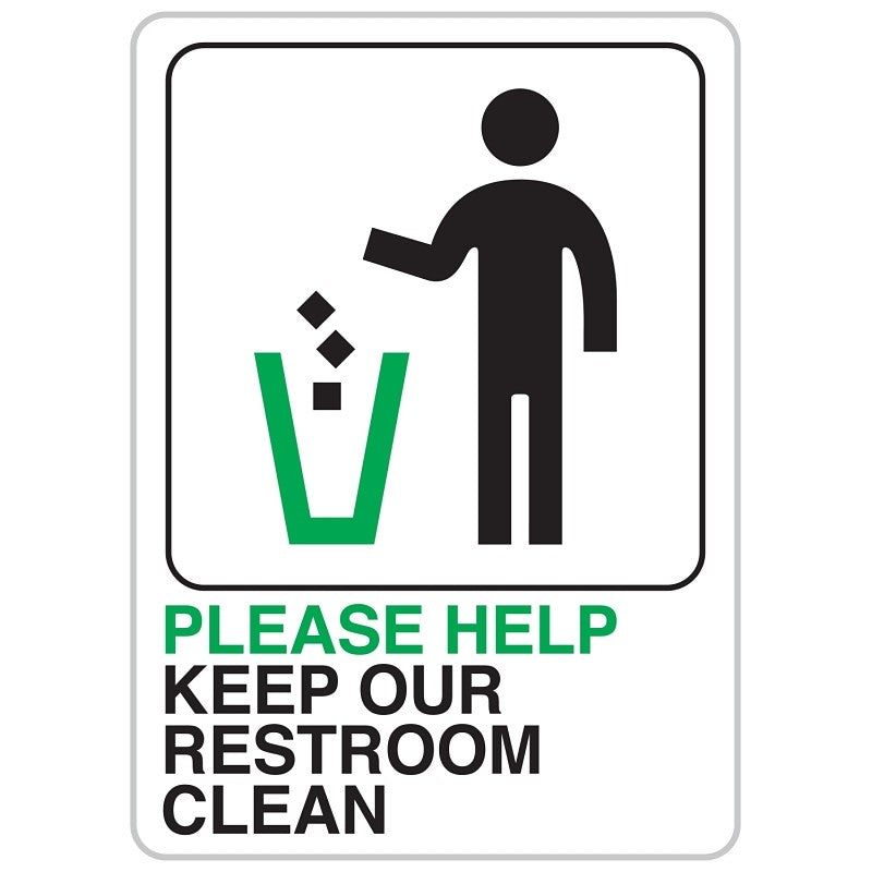 Hy-Ko D-27 Bathroom Sign, Rectangular, PLEASE HELP KEEP OUR RESTROOM CLEAN, Black/Green Legend, White Background (Pack of 5)