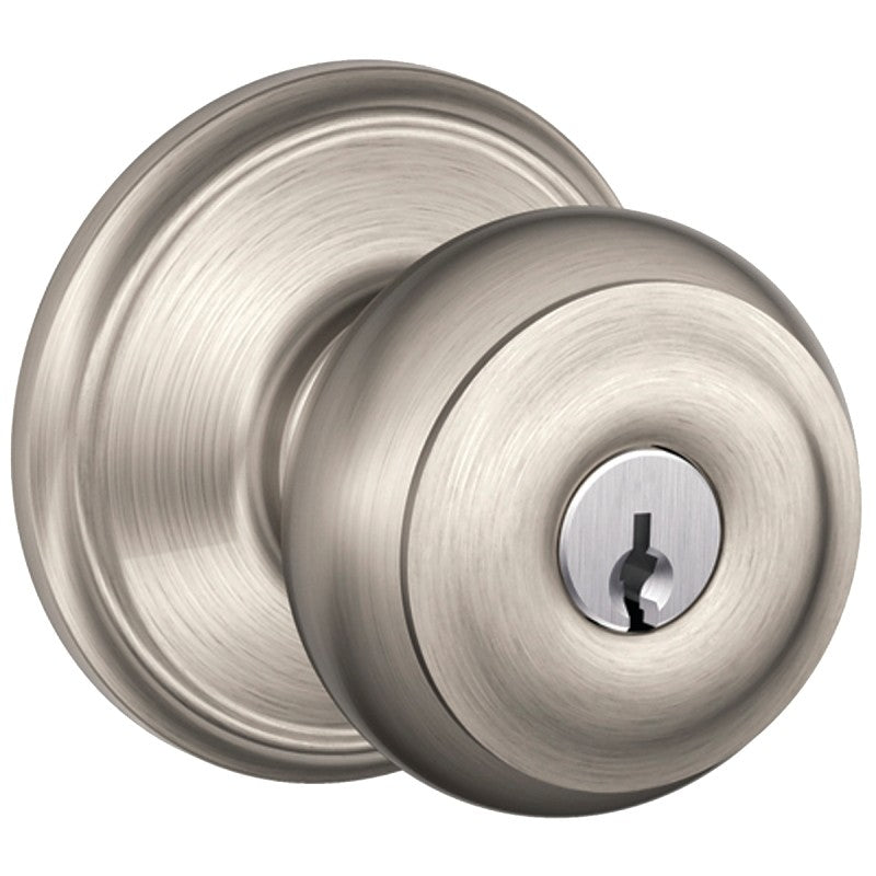Schlage F Series F51A VGEO619KA4 Entry Knob, Georgian, Knob Handle, Satin Nickel, Metal, C Keyway, 2-3/4 in Dimensions
