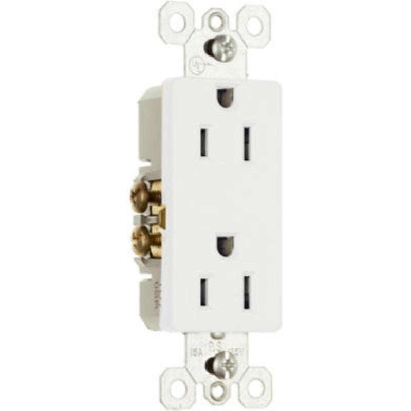 Pass & Seymour radiant Series 885WCP8 Duplex Receptacle, Thermoplastic, White, 2-Pole, 15 A, 125 V, Push, Side Wiring