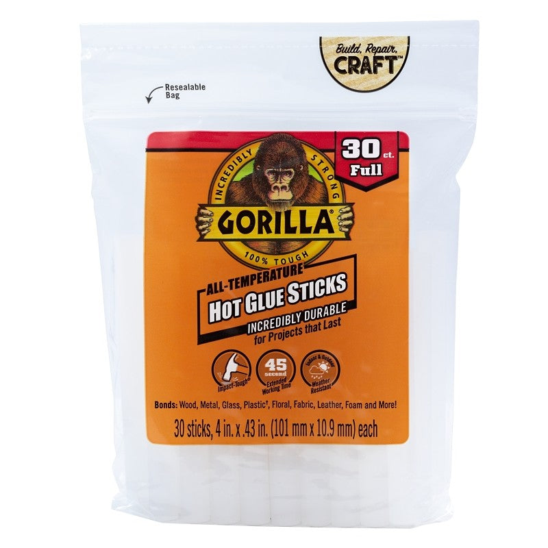 Gorilla 3033002 Hot Glue Stick, Clear, 30 Pack (Pack of 6)