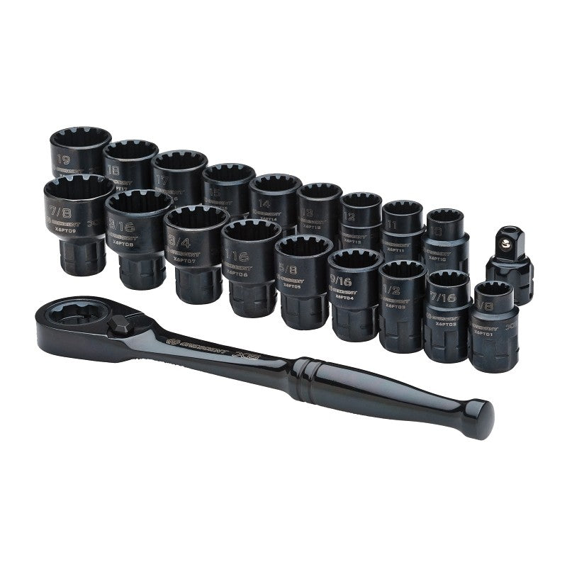 Crescent CX6PT25 Socket Set, Black, Specifications: 3/8 in Drive Size