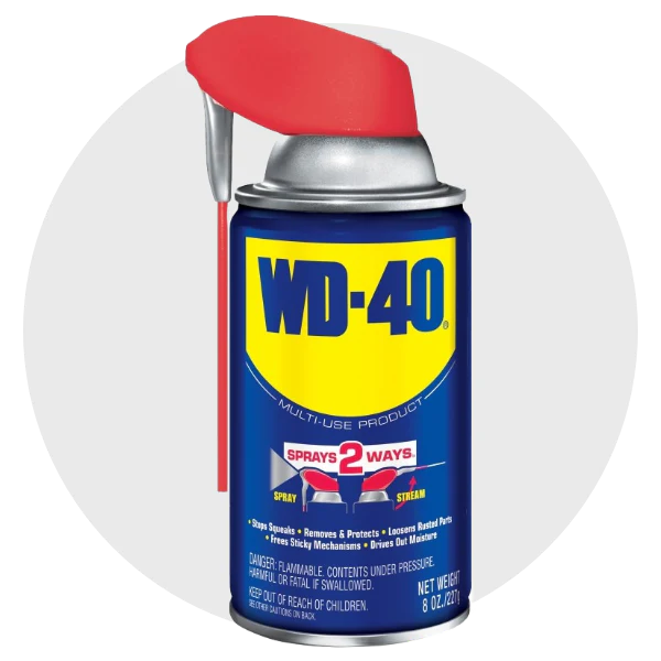 WD-40 multi-use product can with smart straw – lubricant and rust remover for loosening parts, protecting metal, and stopping squeaks