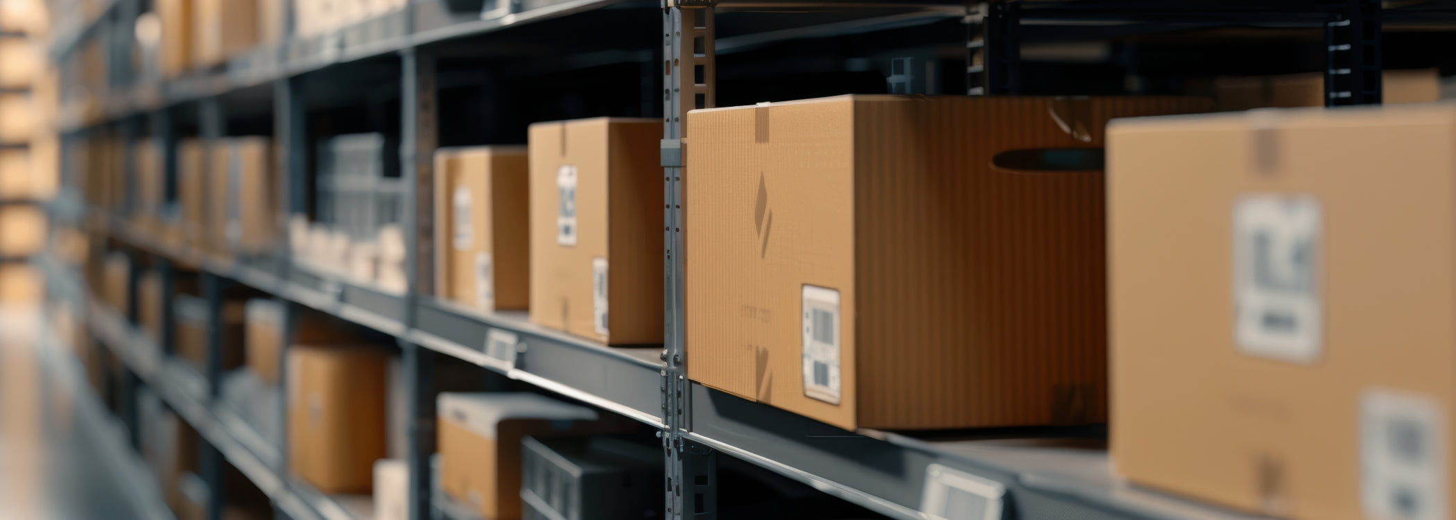 cardboard boxes on warehouse shelves