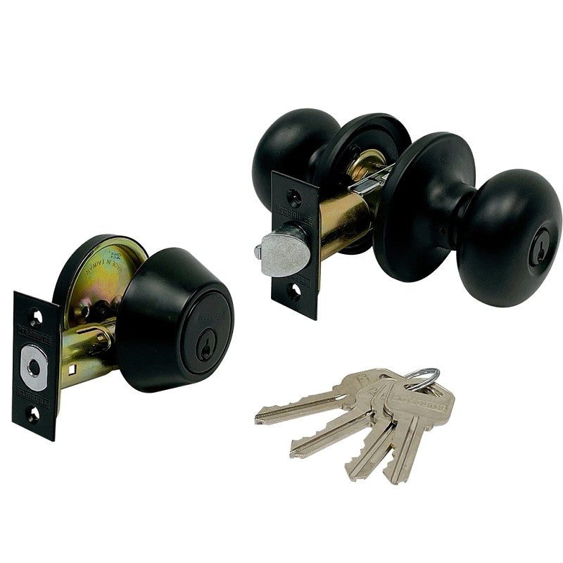 ProSource BFX9L1BSR4V24 Combo Knob Lockset, Knob Handle, Baron Design, Matte Black, 3 Grade, Metal (Pack of 2)