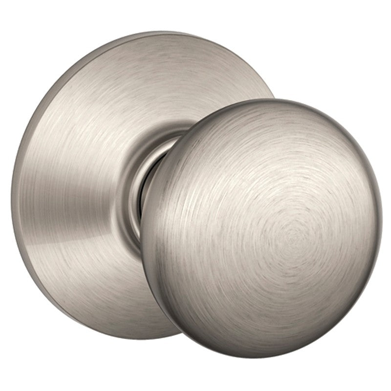 Schlage F Series F10VPLY619 Passage Knob, Plymouth, Round, Metal, Satin Nickel, Reversible Hand