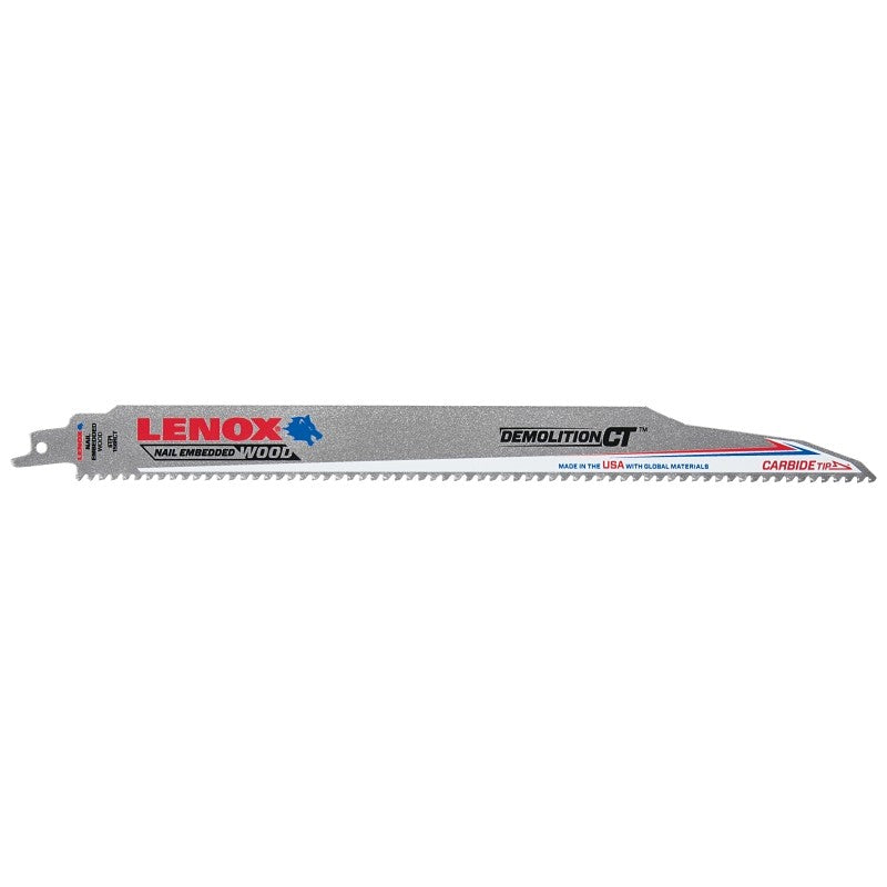 Lenox 1832146 Series Reciprocating Saw Blade, Applicable Materials: Wood, 1 in W, 12 in L, 6 TPI, Carbide Cutting Edge