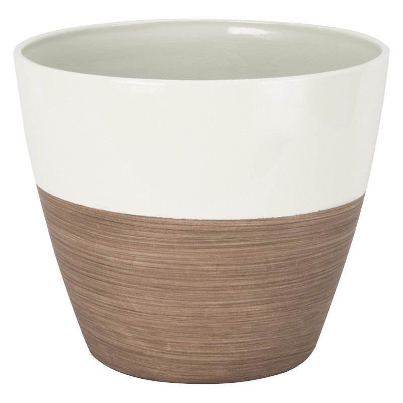 Landscapers Select PT-S067 Planter, 8 in Dia, 7 in H, Round, Resin, Ivory/Wood, Ivory/Wood (Pack of 6)
