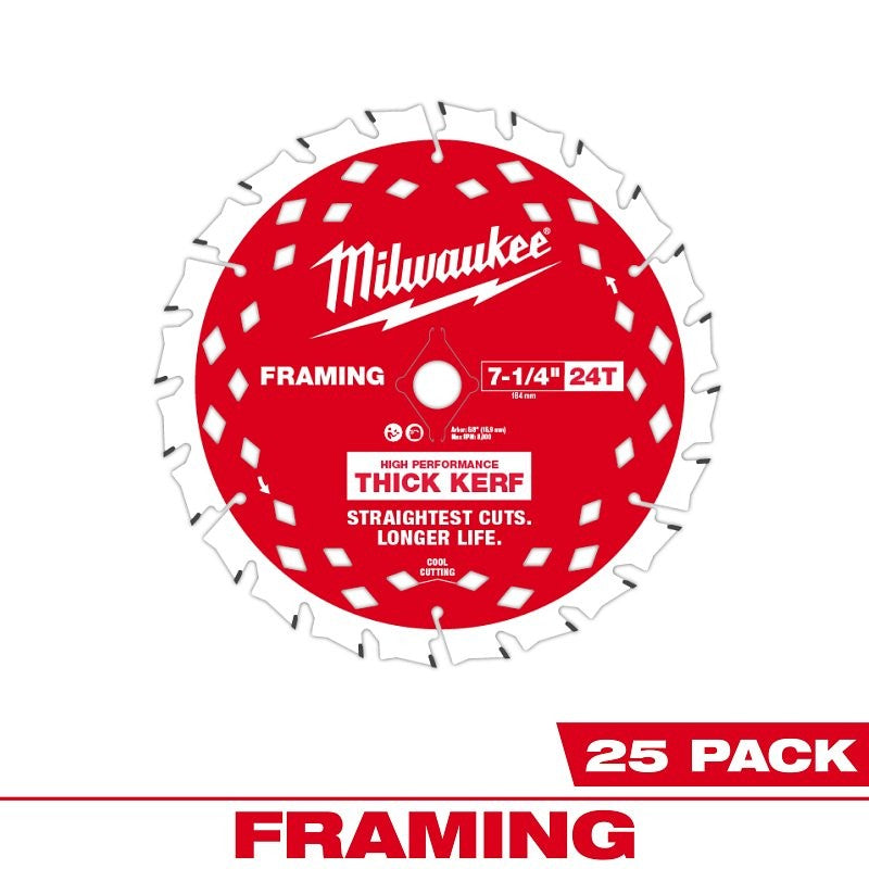 Milwaukee 48-40-2740 Circular Saw Blade, 7-1/4 in Dia, 5/8 in Arbor, 24-Teeth, Carbide Cutting Edge