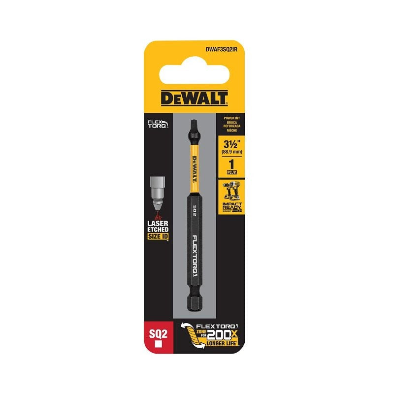 DEWALT FlexTorq DWAF3SQ2IR Impact Screwdriver Bit, #2 Drive, Square Drive, 1/4 in Shank, Hex Shank, 3-1/2 in L, Steel
