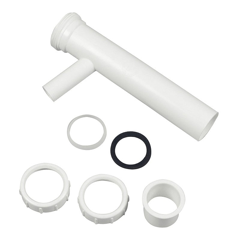 Danco 94057 Tailpiece, 1-1/2 in, 8 in L, Slip-Joint, 5/8 in O.D. Branch, Plastic, White