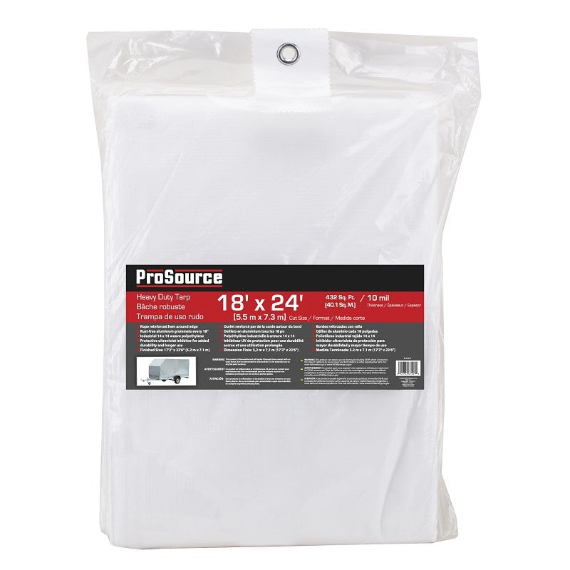 ProSource TW1824 Tarp, 24 ft L, 18 ft W, 10 mil Thick, Plastic, White