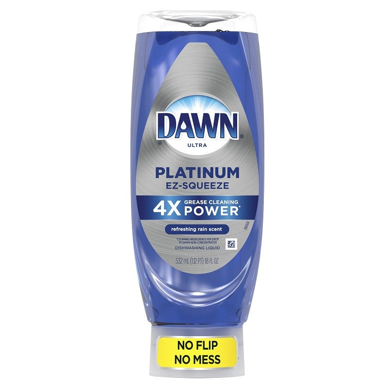 Dawn Platinum EZ-Squeeze 00207 Dish Soap, 18 fl-oz, Bottle, Liquid, Refreshing Rain, Blue