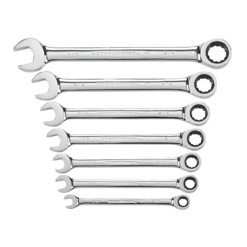 GearWrench 9317 Wrench Set, 7-Piece, Steel, Polished Chrome, Specifications: SAE Measurement