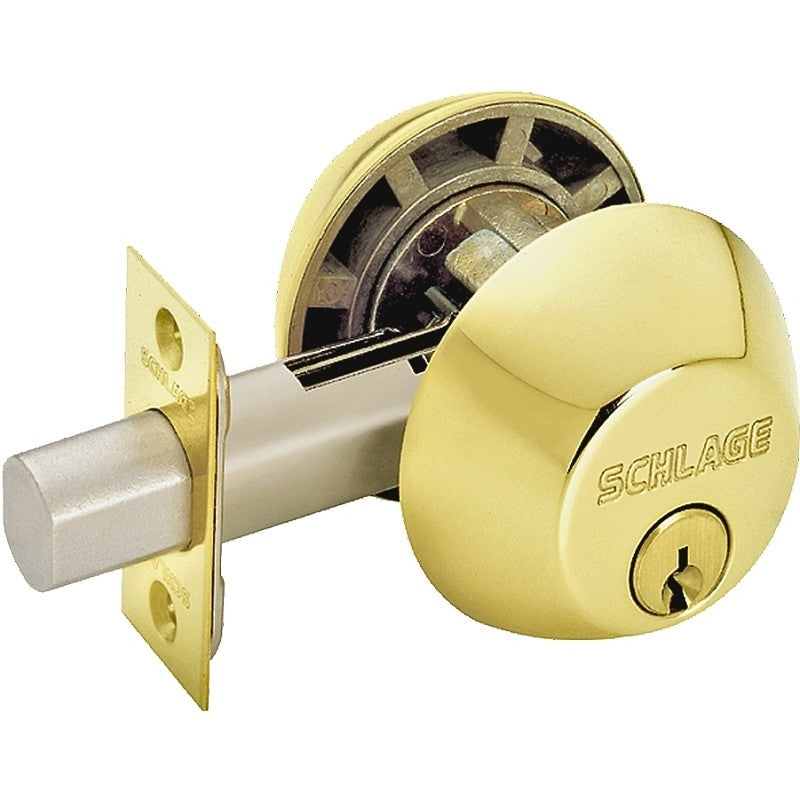 Schlage B62N605 Deadbolt, 1 Grade, SC1 Key, Metal, Bright Brass, 2-3/8, 2-3/4 in Backset, C Keyway (Pack of 4)