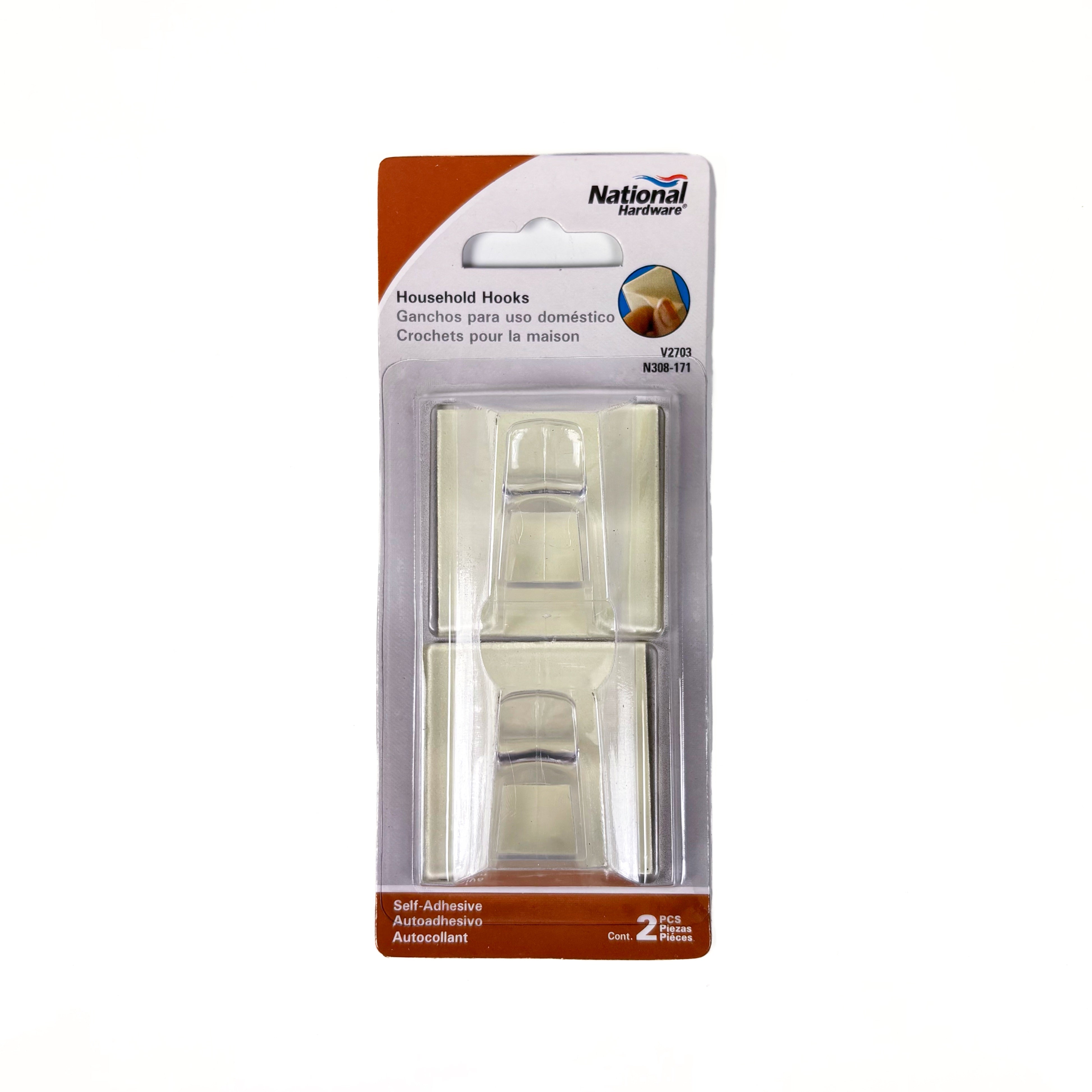Large Plastic Adhesive Hooks Clear 2 Pack (POS)