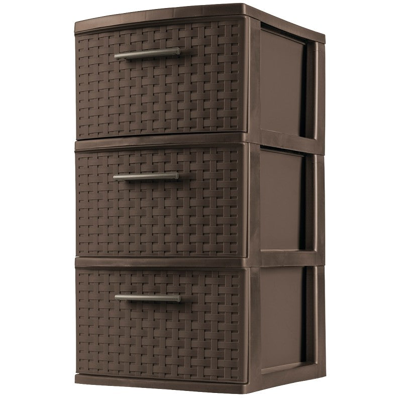 Sterilite 26306P02 Weave Tower, 3-Drawer, Plastic, 12-5/8 in OAW, 15 in OAH, 24 in OAD
