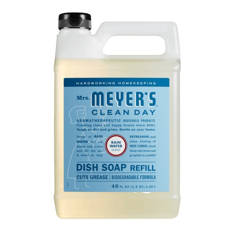 Mrs. Meyer's Clean Day 11927 Dish Soap Refill, 48 fl-oz Bottle, Liquid, Rain Water, Colorless