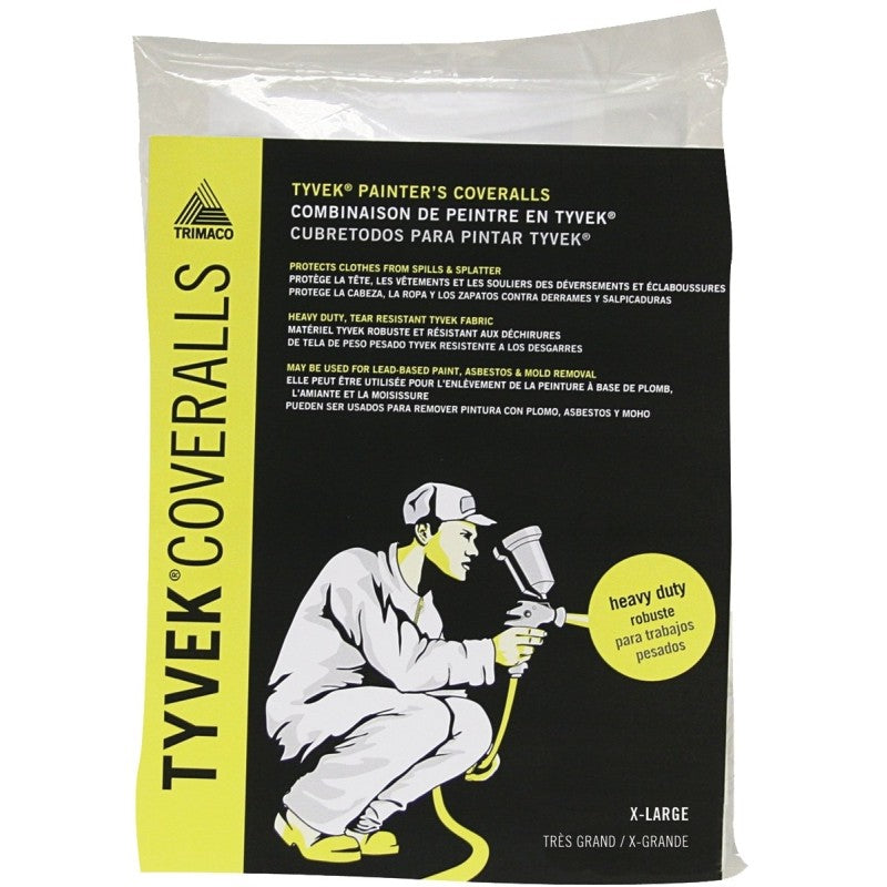 Trimaco 14124 Professional Painter's Coveralls, 2XL, Zipper Closure, Tyvek, White