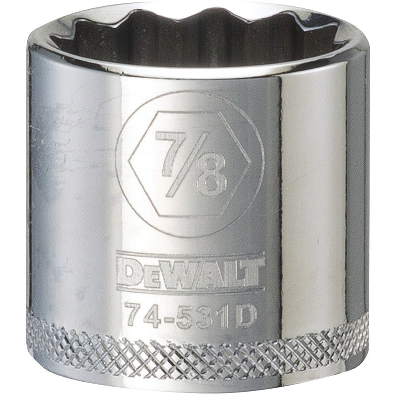 DEWALT DWMT74531OSP Hand Socket, 7/8 in Socket, 3/8 in Drive, 12-Point, Vanadium Steel, Polished Chrome
