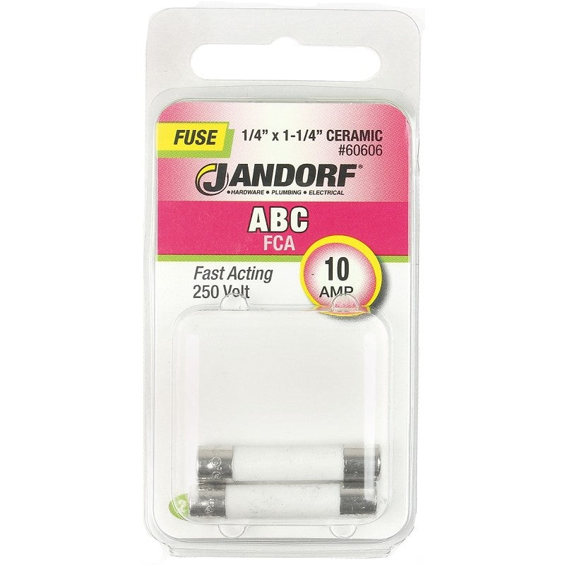 Jandorf 60606 Fast Acting Fuse, 10 A, 250 V, 200 A, 10 kA Interrupt, Ceramic Body