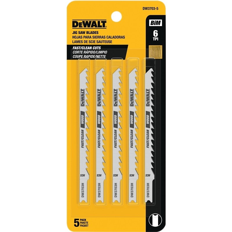 DEWALT DW3703-5 Jig Saw Blade, 4 in L, 1/4 in W, 6 TPI