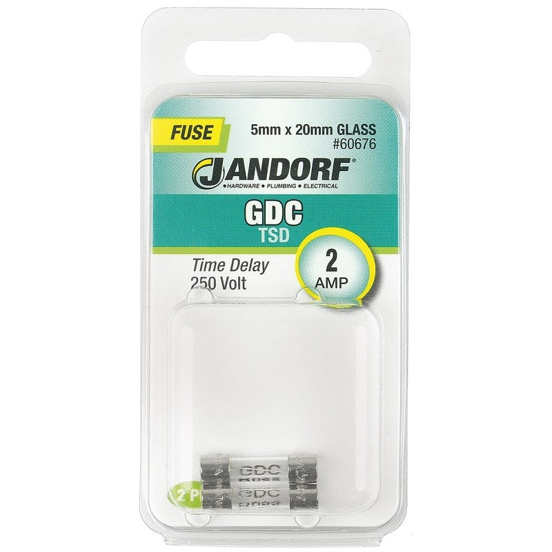 Jandorf 60676 Series Time Delay Fuse, 0.03 Ohm, 2 A, 250 V, 35 A Interrupt, Glass Body