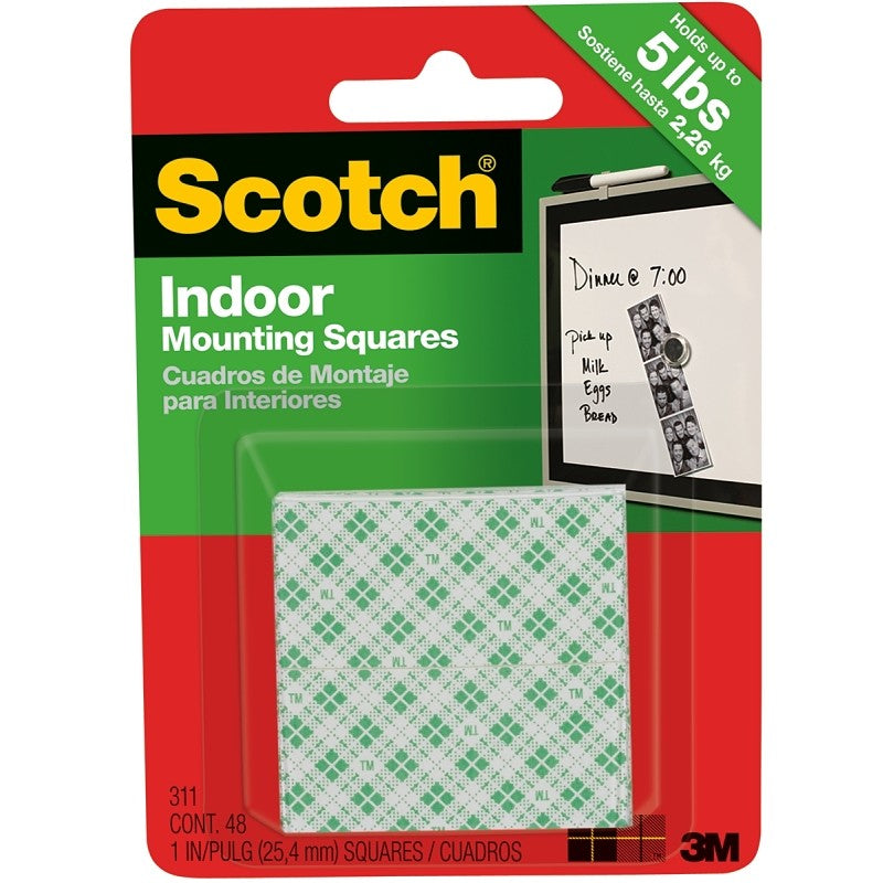 Scotch 311DC Mounting Tape, 1 in L, 1 in W, White
