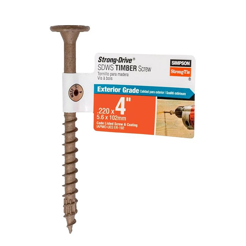 Simpson Strong-Tie Strong-Drive SDWS SDWS22400DB-RP1 Timber Screw, 4 in L, Serrated Thread, Washer Head, Tan, Steel (Pack of 40)