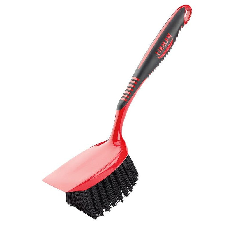 Libman 524 Short Handle Utility Brush, 1-1/2 in L Trim, PET, 3-1/2 in W Brush, 14-1/4 in OAL, Red